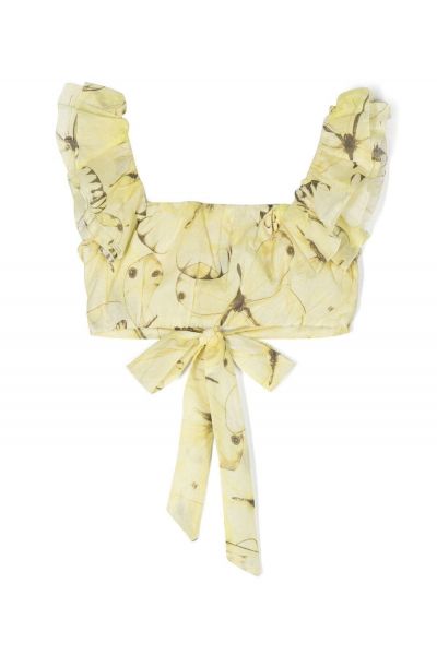 butterfly-print cropped blouse
