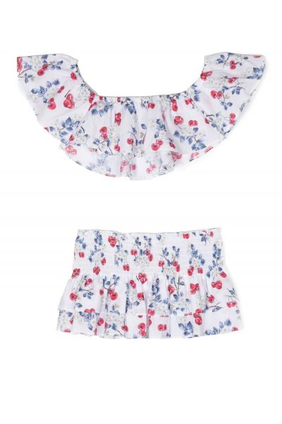 cherry-print ruffled bikini set