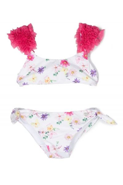 floral-print ruched bikini set