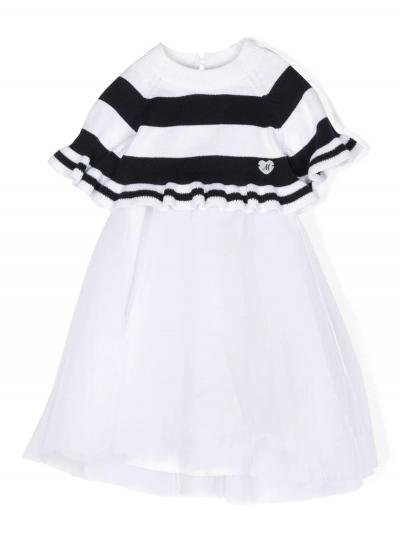 striped chiffon-skirt midi dress