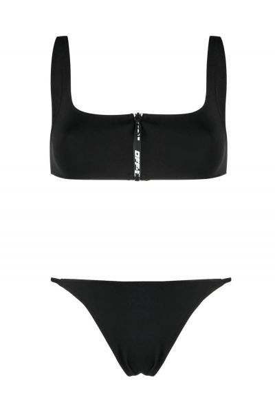 zipped logo-print bikini