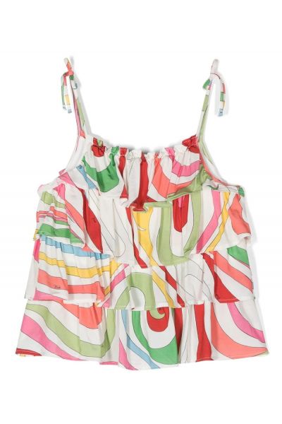 graphic-print tiered blouse