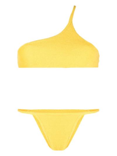 one-shoulder terry-cloth bikini