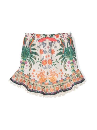 Tropical-print cotton skirt