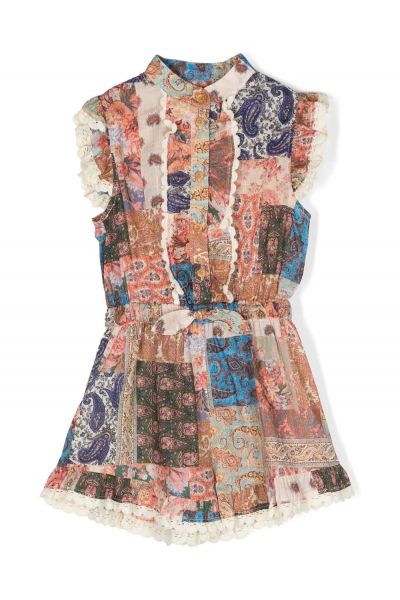 paisley-patchwork sleeveless shirt dress