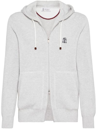 logo-embroidered zip-up cotton hoodie