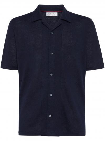 linen-blend short-sleeved shirt