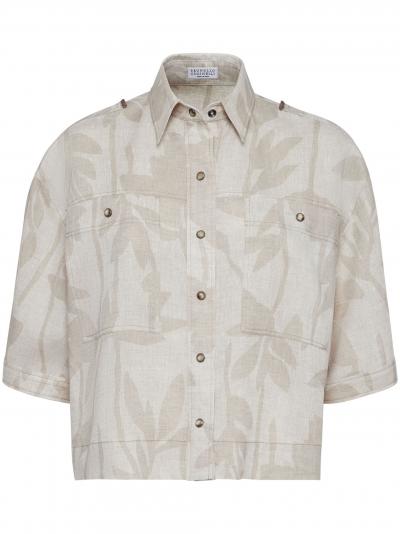 leaf-print linen shirt