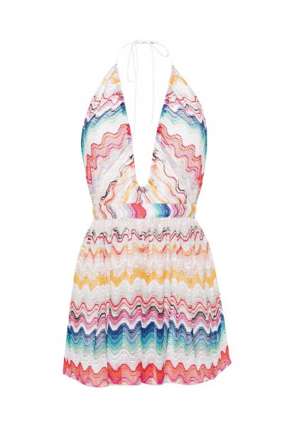 zigzag-woven open-back playsuit