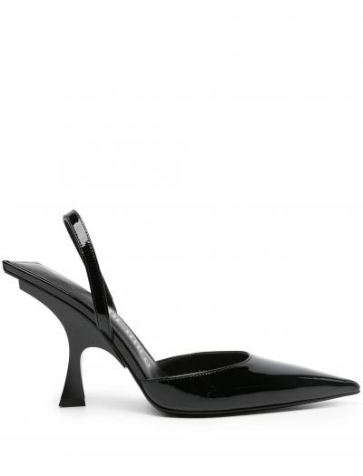 100mm patent-finish pointed-toe mules