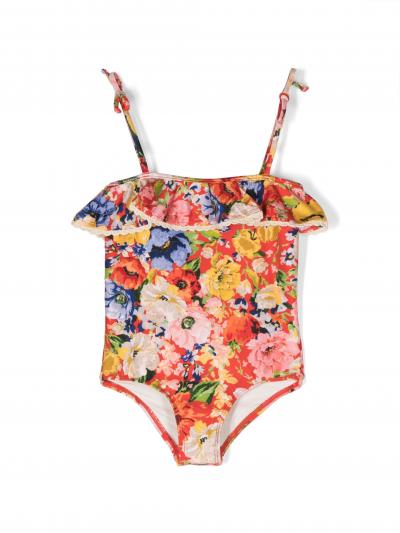 floral-print ruffled swimsuit