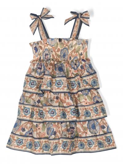 Junie floral-print shirred tiered dress